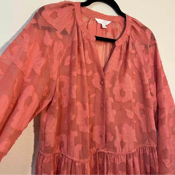 Lauren Conrad Floral Button Front Long Sleeve Dress Sheet Appliqué Size Medium - Picture 5 of 7